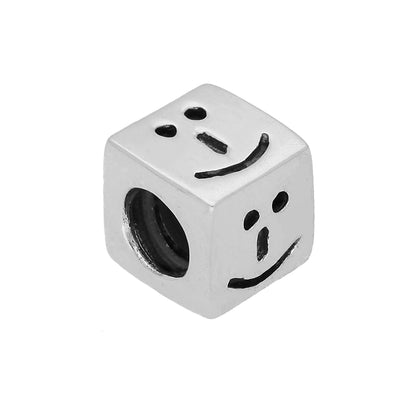 Sterling Silver Smiling Face Emoji Cube Bead Charm