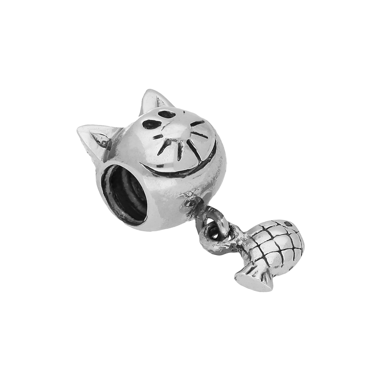 Sterling Silver Cat & Fish Hanging Bead Charm