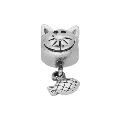 Sterling Silver Cat & Fish Hanging Bead Charm
