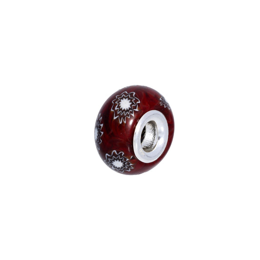 Sterling Silver & Red Glass Bead Charm with White Star Bursts