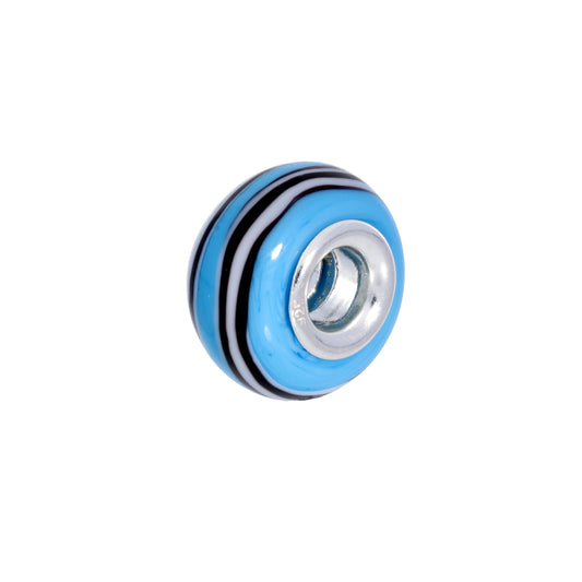 Sterling Silver Blue White & Black Swirled Glass Bead Charm