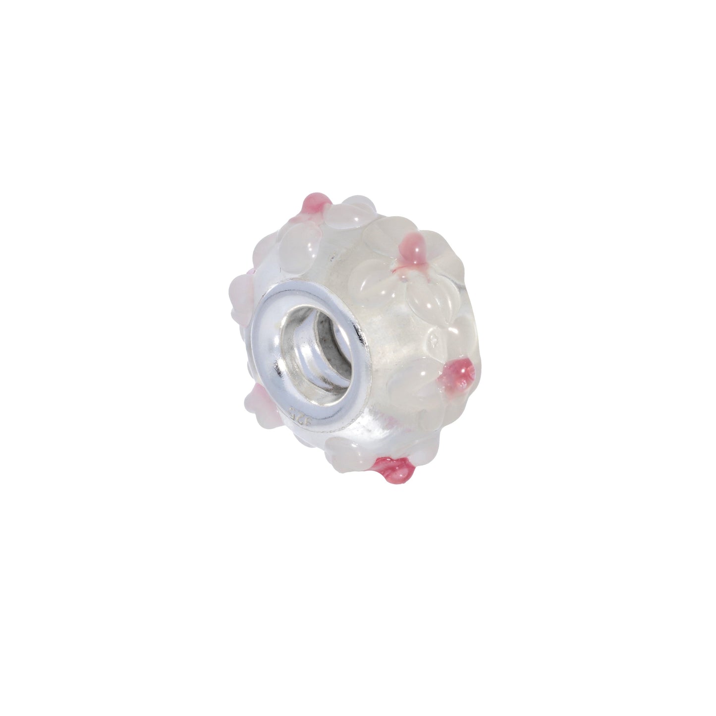 Sterling Silver & Transparent Glass Flower Bead Charm