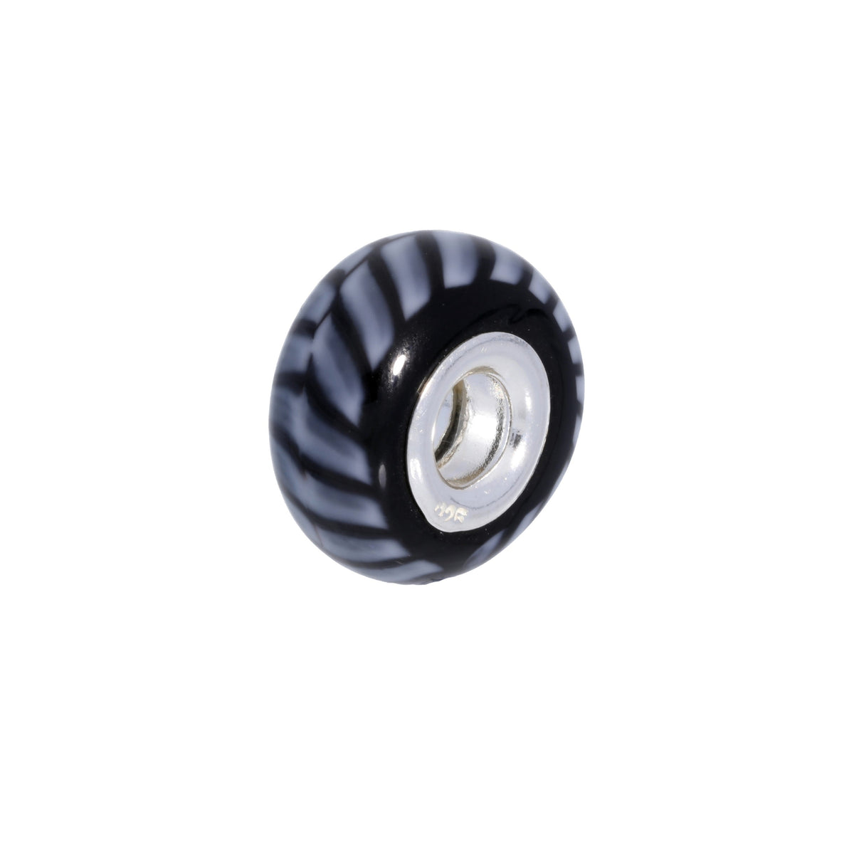 Sterling Silver & Striped Glass Bead Charm