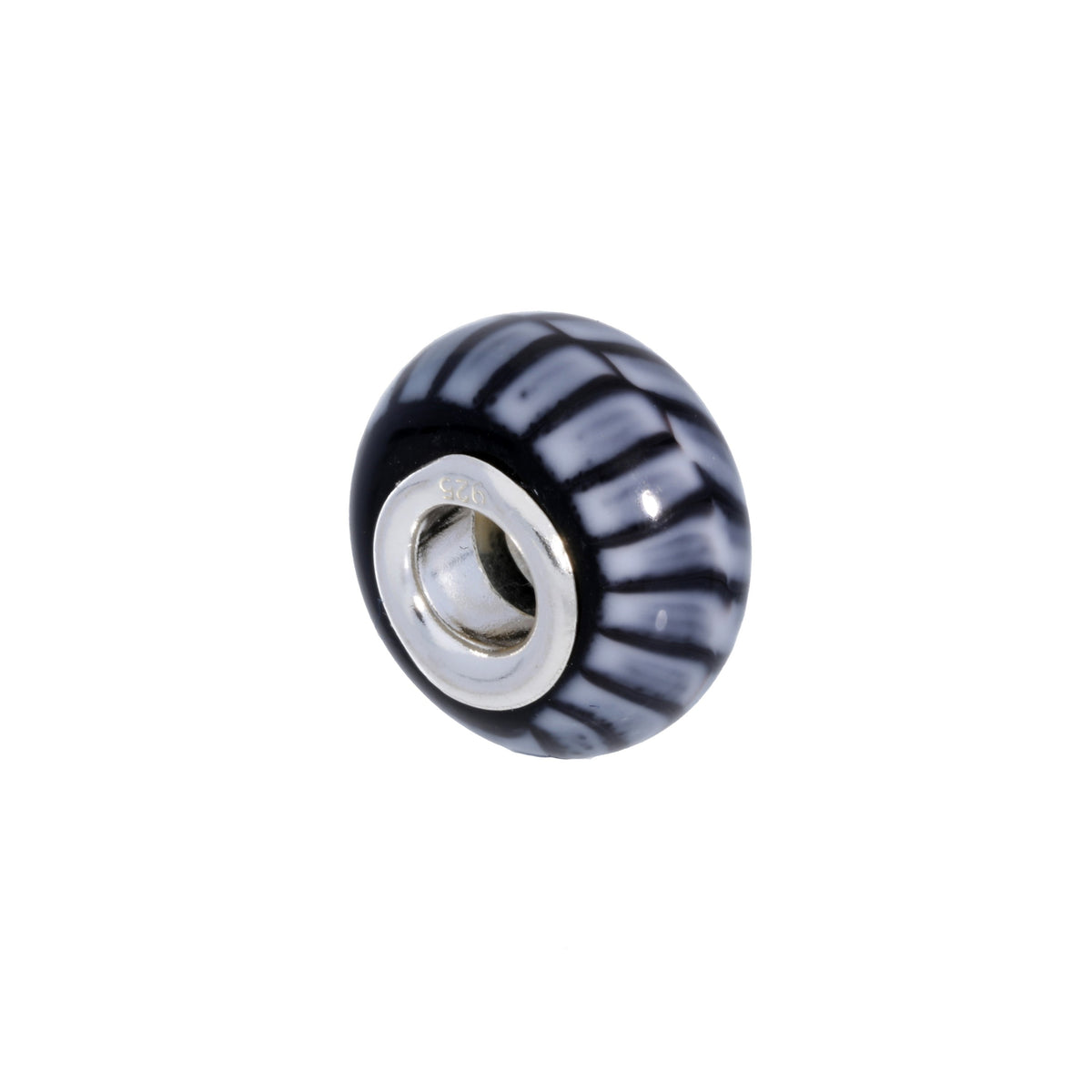 Sterling Silver & Striped Glass Bead Charm