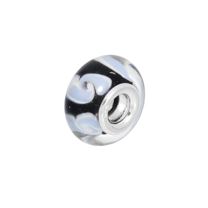 Sterling Silver Black & Pale Blue Glass Bead Charm