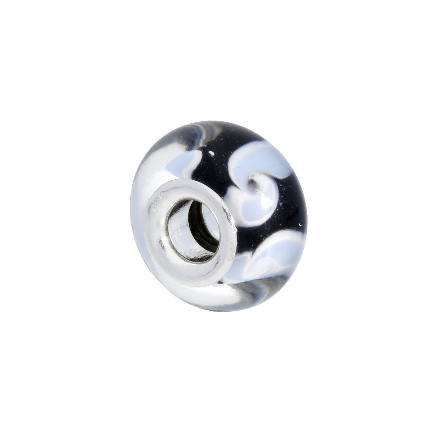 Sterling Silver Black & Pale Blue Glass Bead Charm