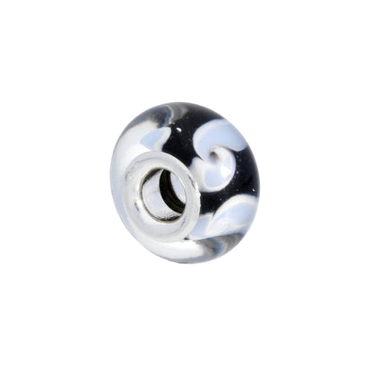 Sterling Silver Black & Pale Blue Glass Bead Charm