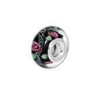 Sterling Silver Black Glass Bead Charm with Pink Green and White Detailing