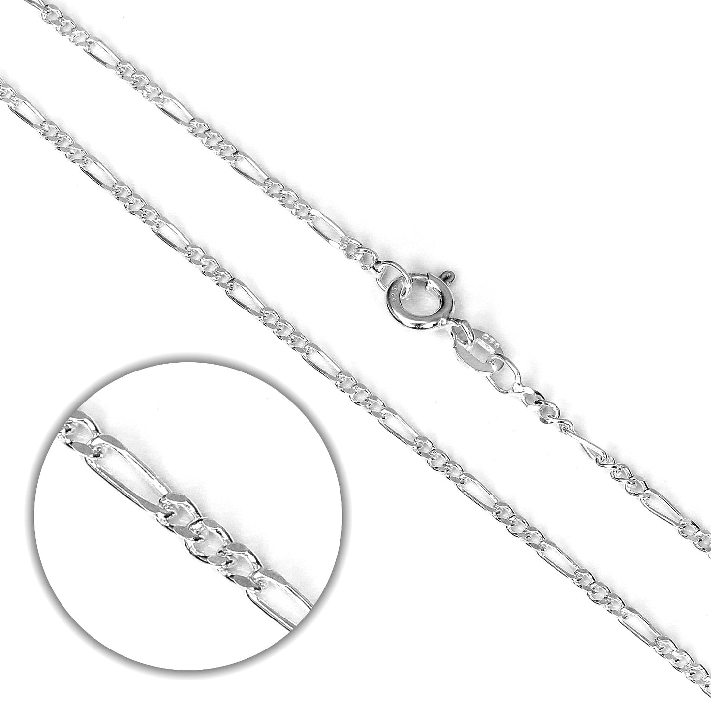 Sterling Silver Diamond Cut Figaro Chain 16 - 24 Inches