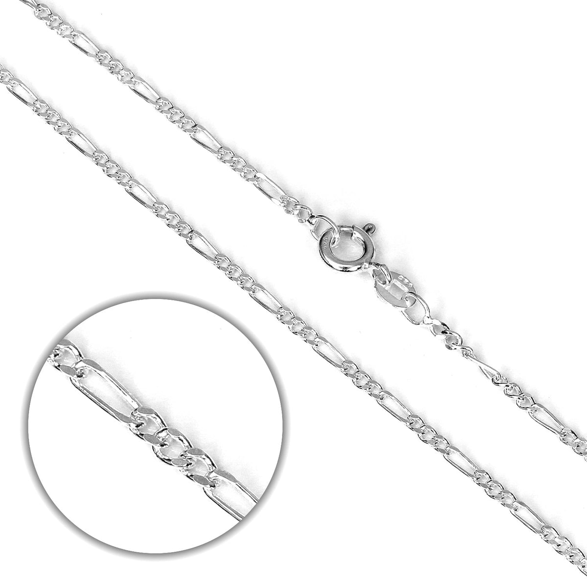 Sterling Silver Diamond Cut Figaro Chain 16 - 24 Inches