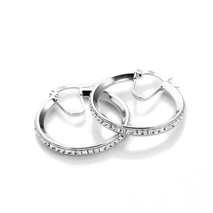 Sterling Silver Pave Crystal Hoop Earrings