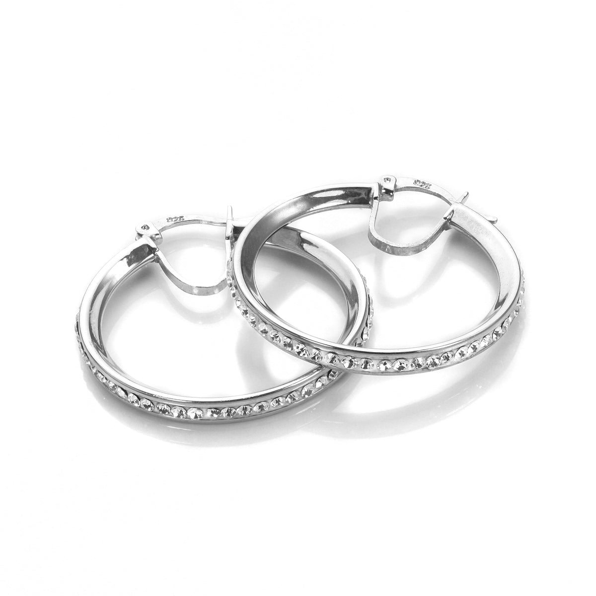 Sterling Silver Pave Crystal Hoop Earrings
