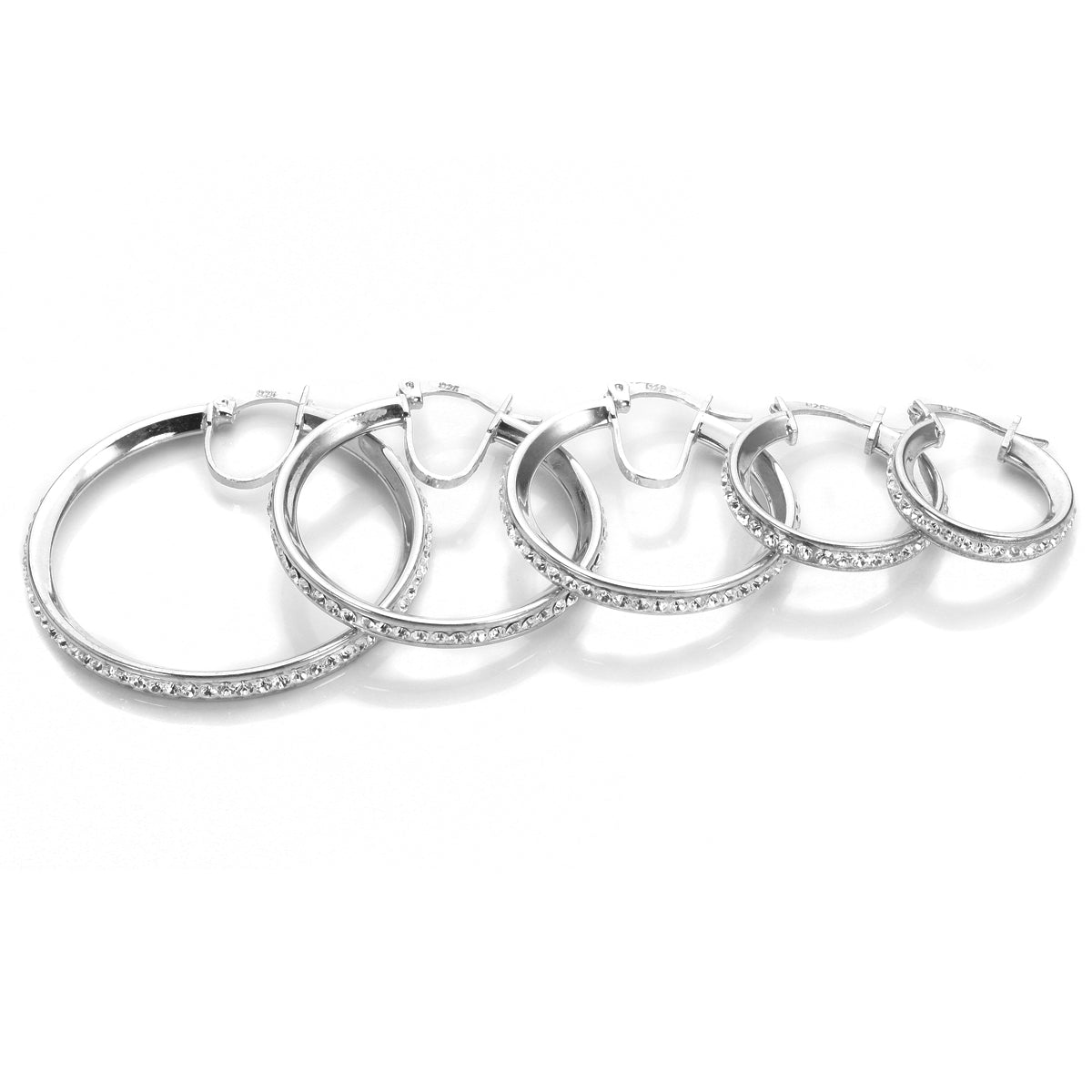 Sterling Silver Pave Crystal Hoop Earrings