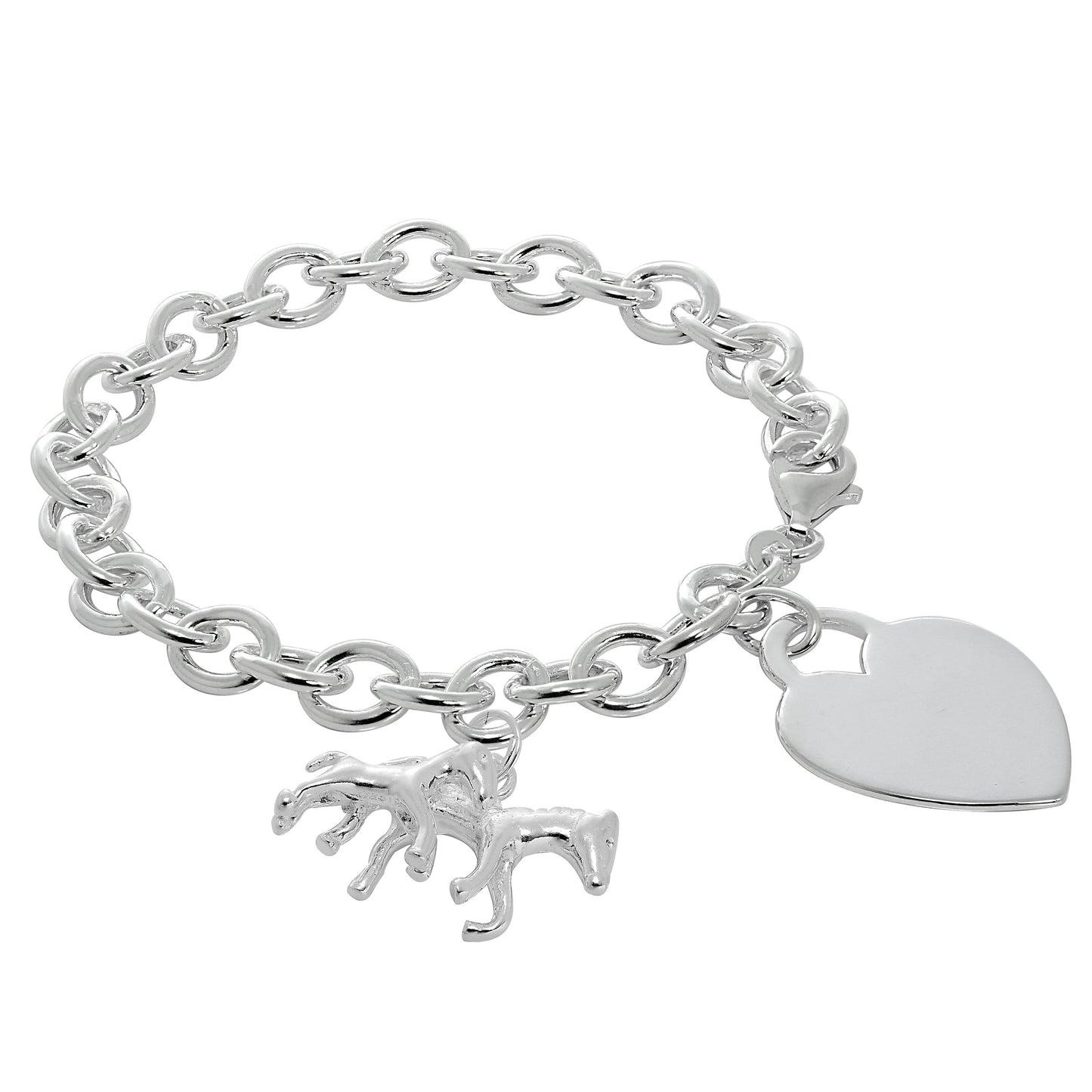 Sterling Silver Horse & Engravable Heart 7 Inch Starter Bracelet
