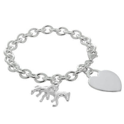 Sterling Silver Horse & Engravable Heart 7 Inch Starter Bracelet