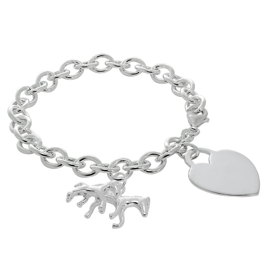 Sterling Silver Horse & Engravable Heart 7 Inch Starter Bracelet