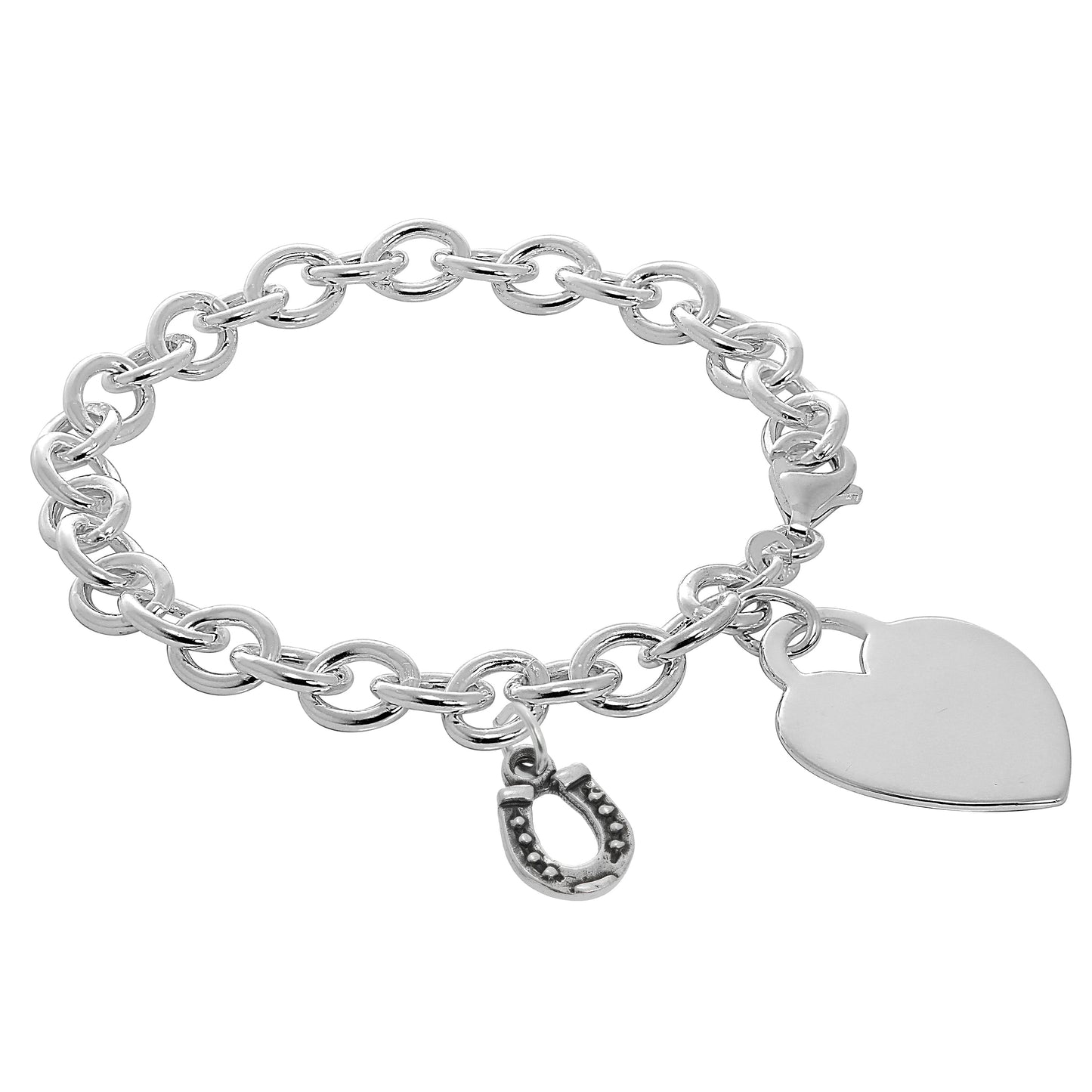 Sterling Silver Horse & Engravable Heart 7 Inch Starter Bracelet