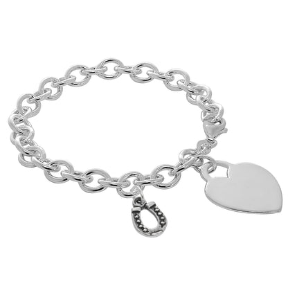 Sterling Silver Horse & Engravable Heart 7 Inch Starter Bracelet