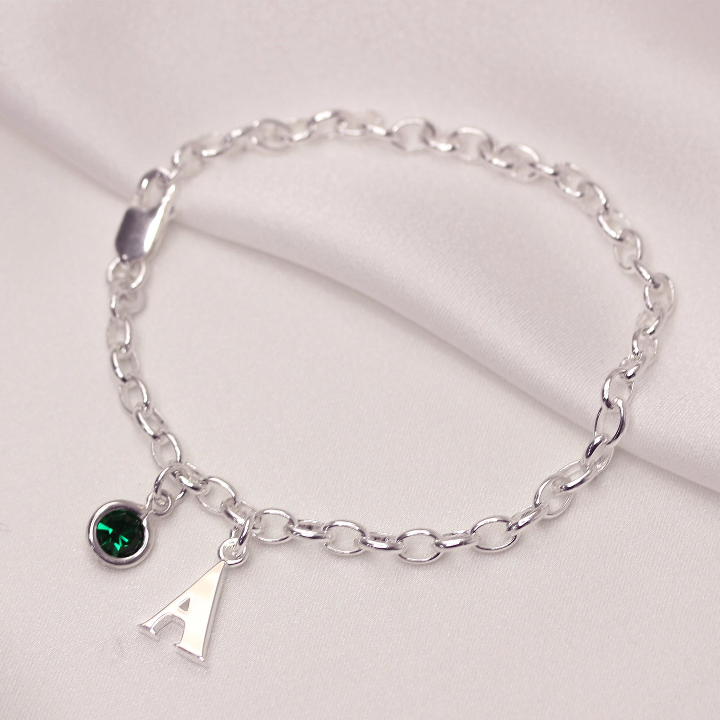 Sterling Silver Birthstone & Initial Letter Starter Bracelet