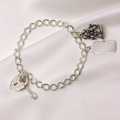 Sterling Silver Star Sign & Engravable Tag Starter Bracelet