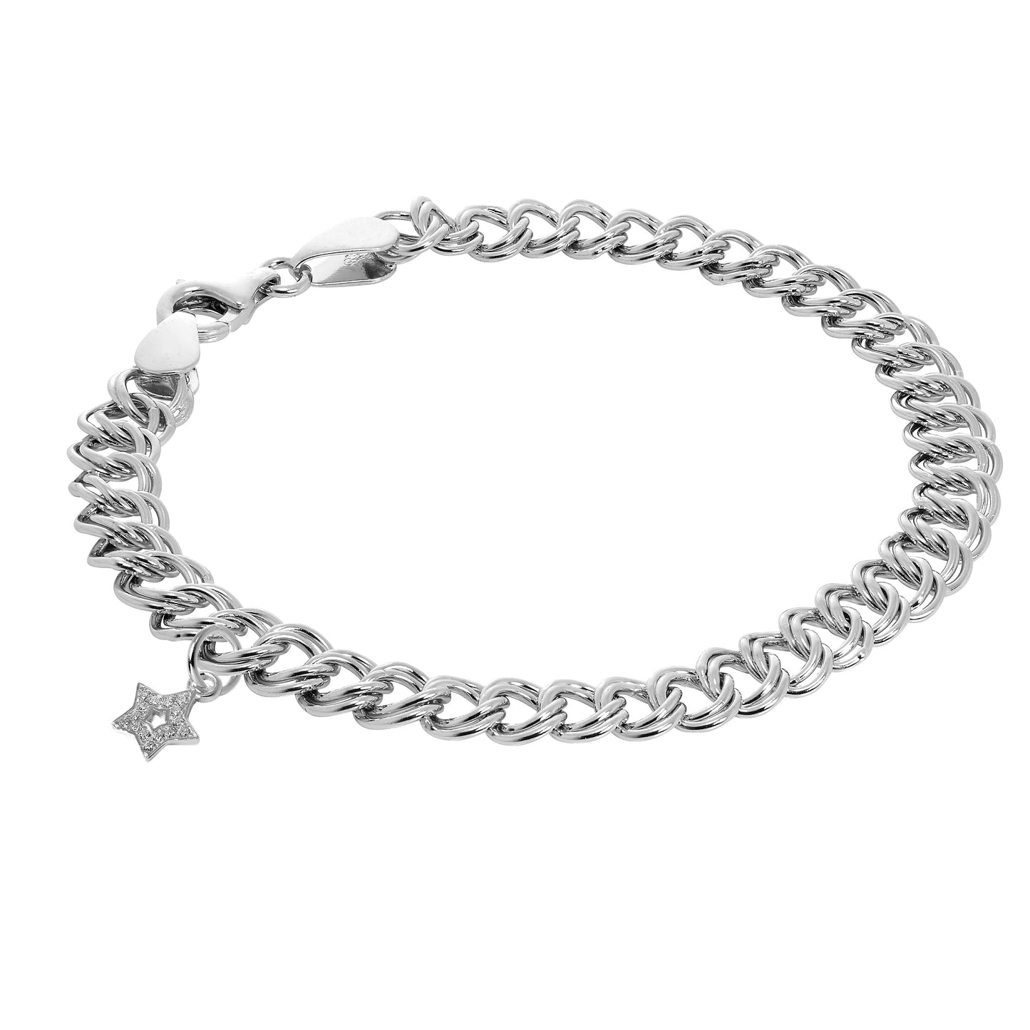 Sterling Silver Stars Double Curb Starter Bracelet
