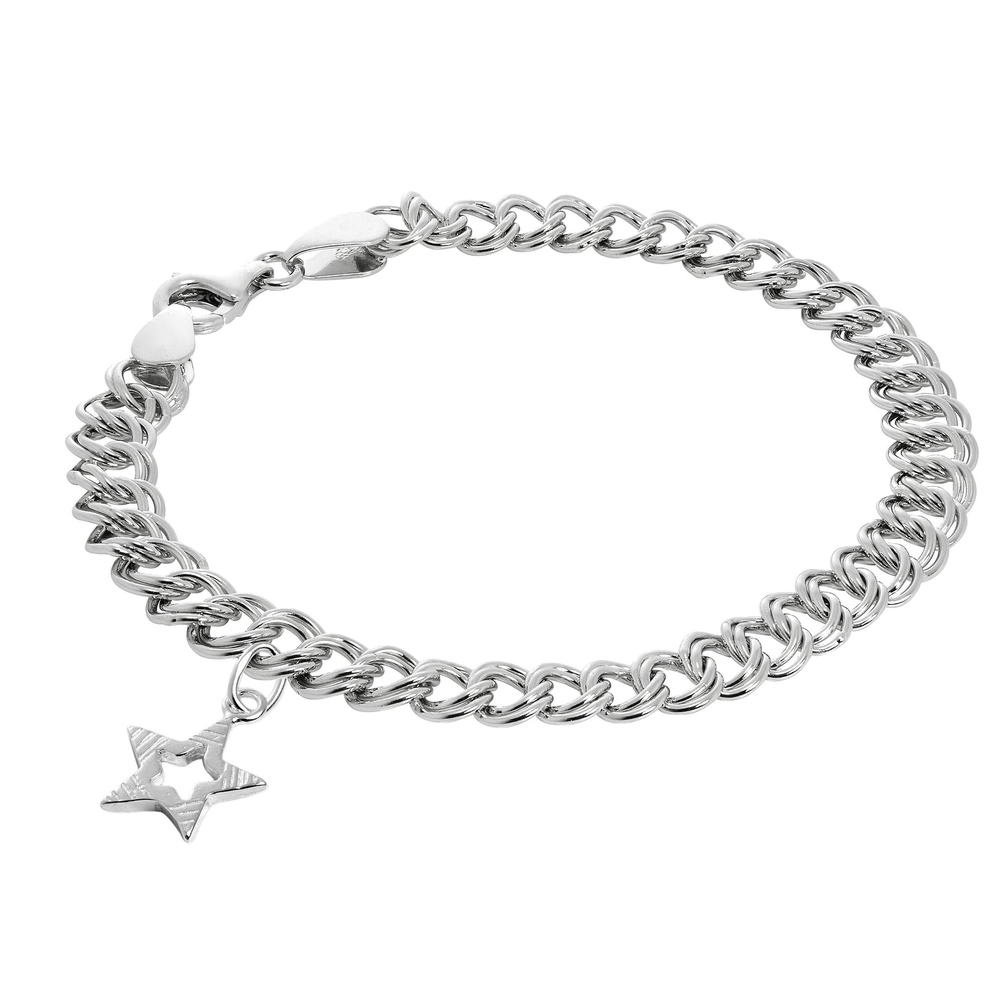 Sterling Silver Stars Double Curb Starter Bracelet