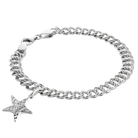 Sterling Silver Stars Double Curb Starter Bracelet