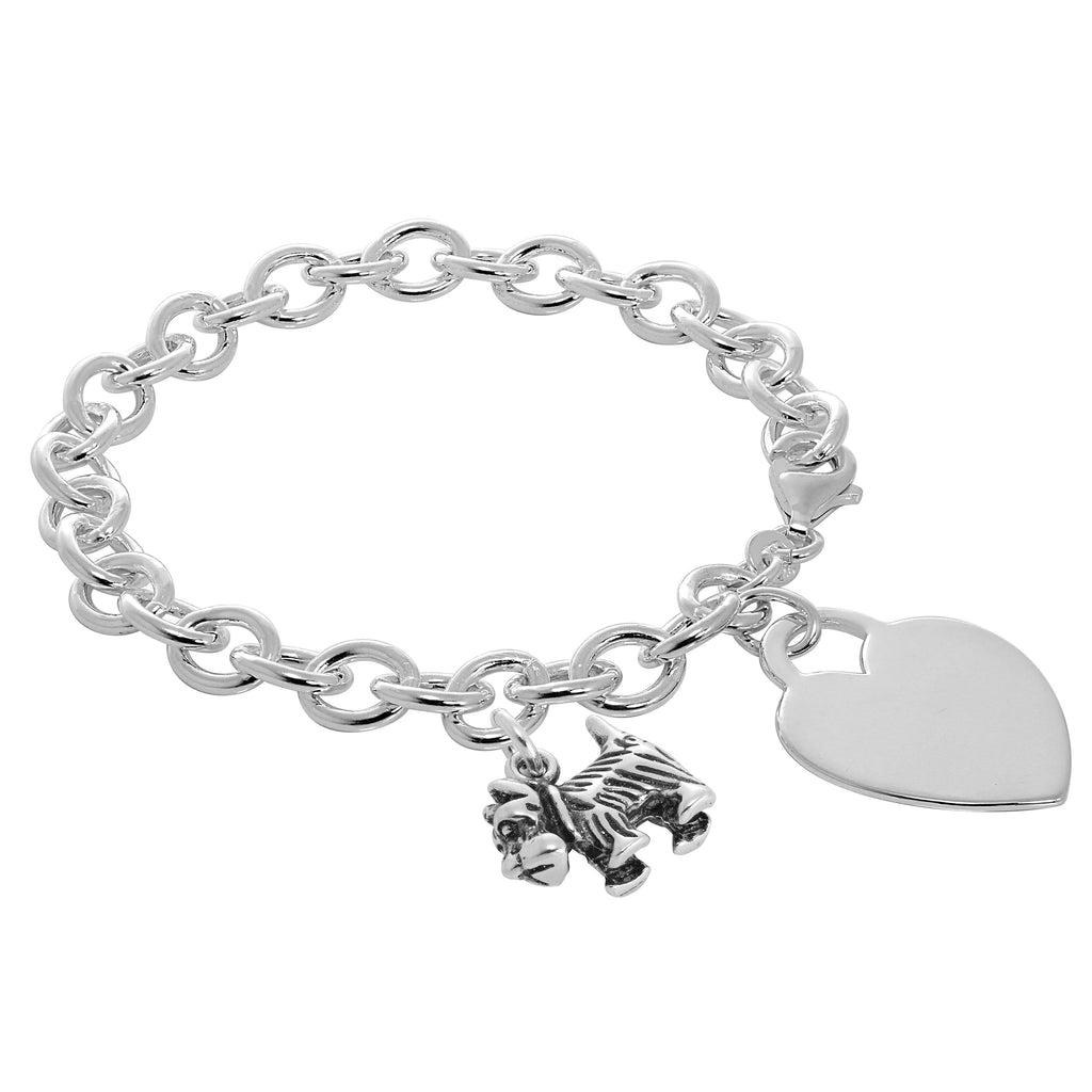Sterling Silver Dog & Engravable Heart 7 Inch Starter Bracelet