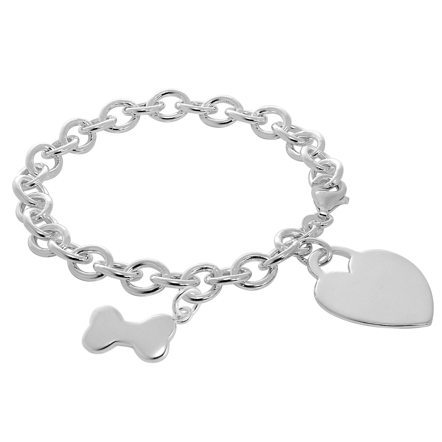 Sterling Silver Dog & Engravable Heart 7 Inch Starter Bracelet