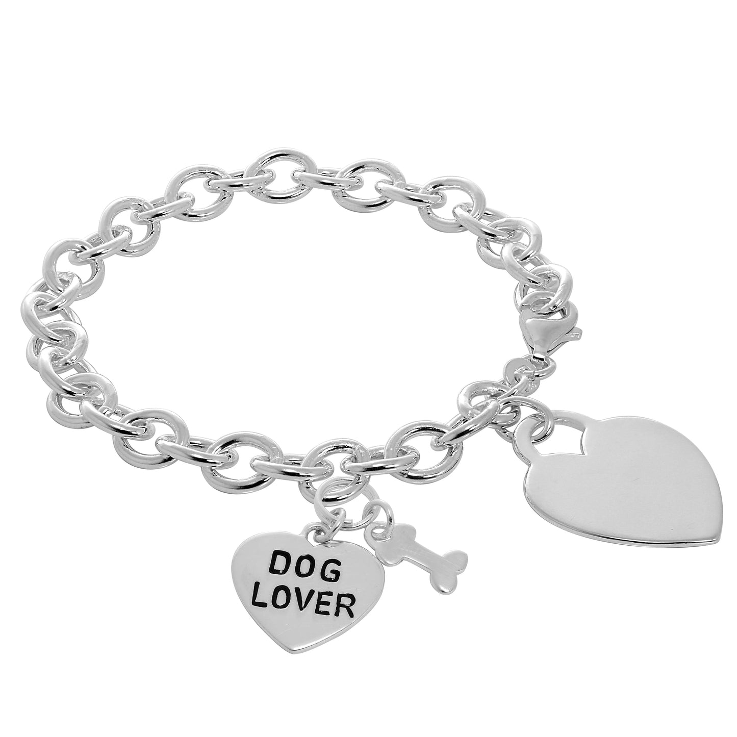 Sterling Silver Dog & Engravable Heart 7 Inch Starter Bracelet
