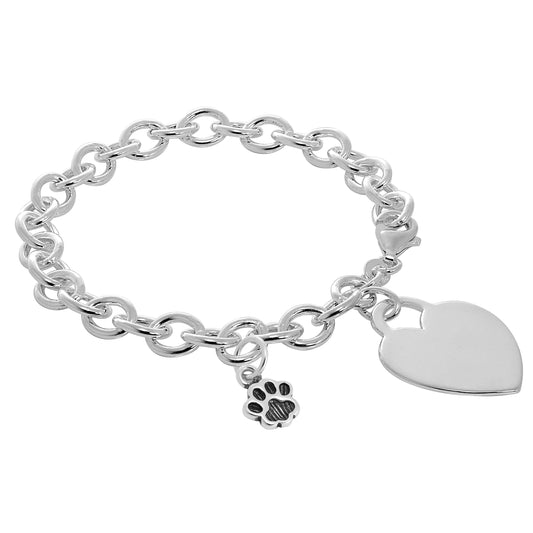 Sterling Silver Dog & Engravable Heart 7 Inch Starter Bracelet