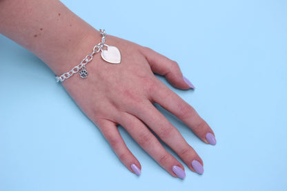 Sterling Silver Dog & Engravable Heart 7 Inch Starter Bracelet