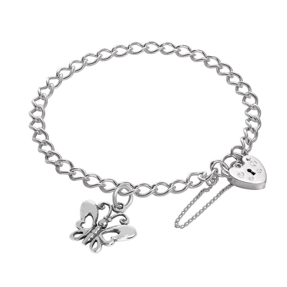 Sterling Silver Butterflies Heart Clasp Starter Bracelet
