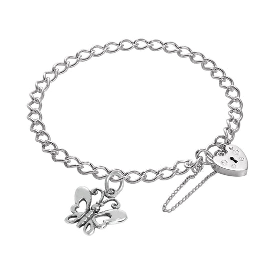 Sterling Silver Butterflies Heart Clasp Starter Bracelet