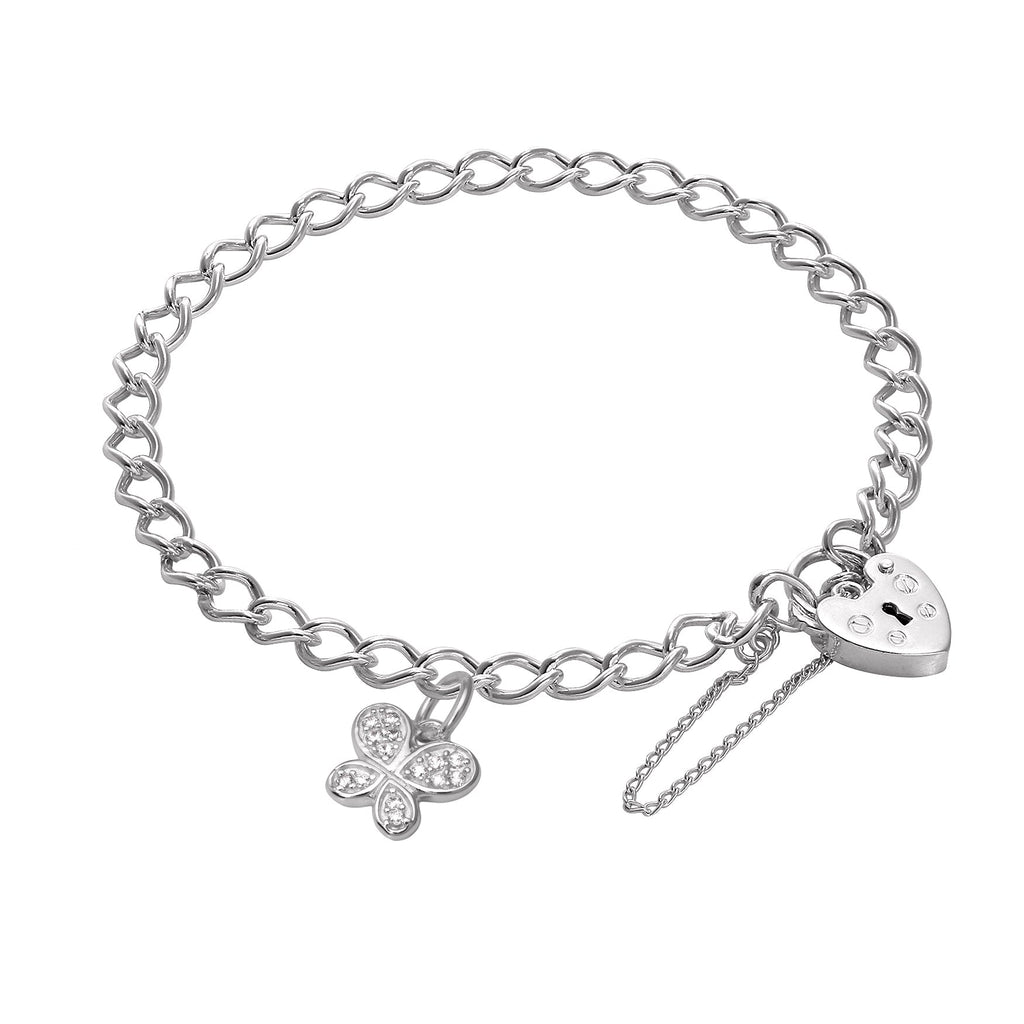 Sterling Silver Butterflies Heart Clasp Starter Bracelet