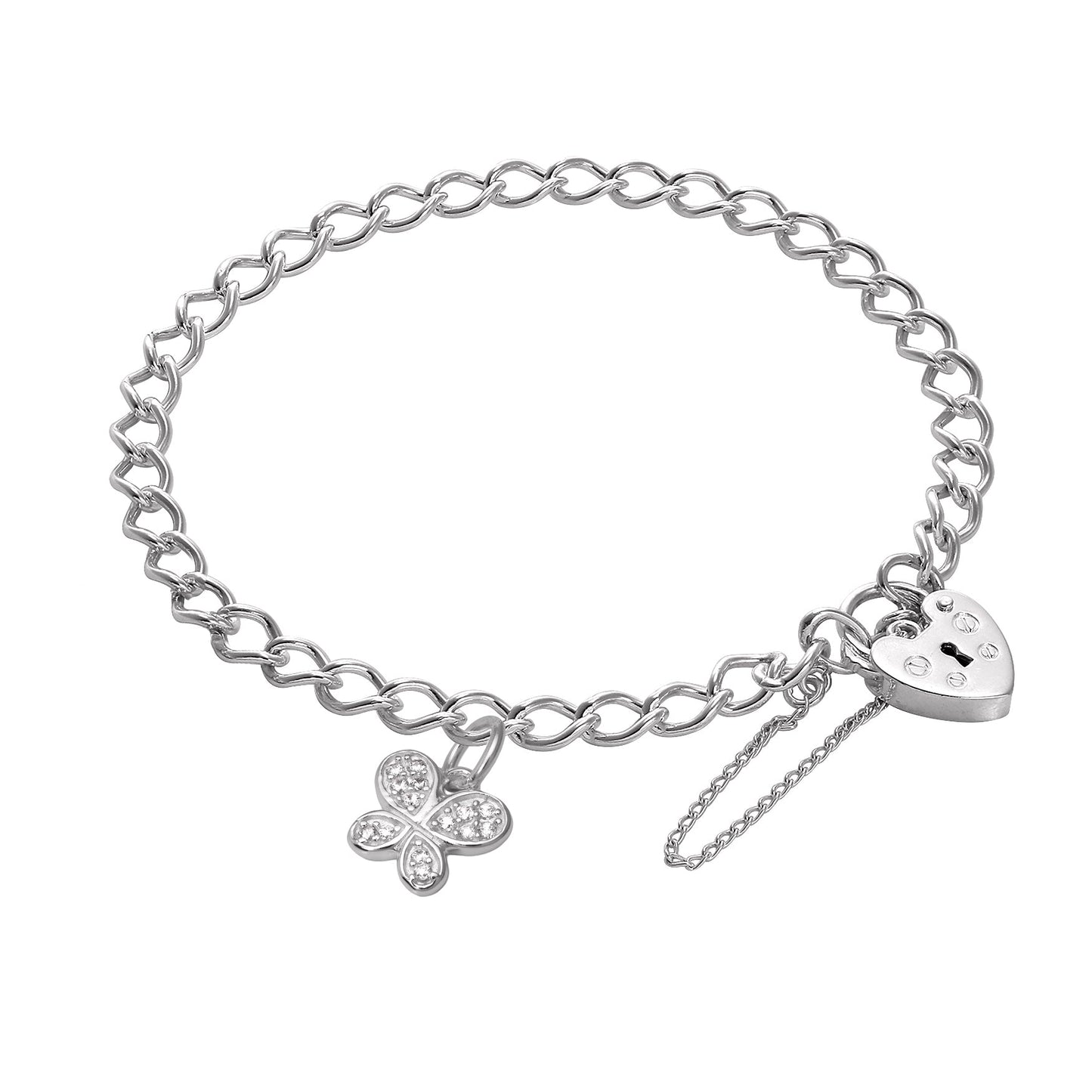 Sterling Silver Butterflies Heart Clasp Starter Bracelet