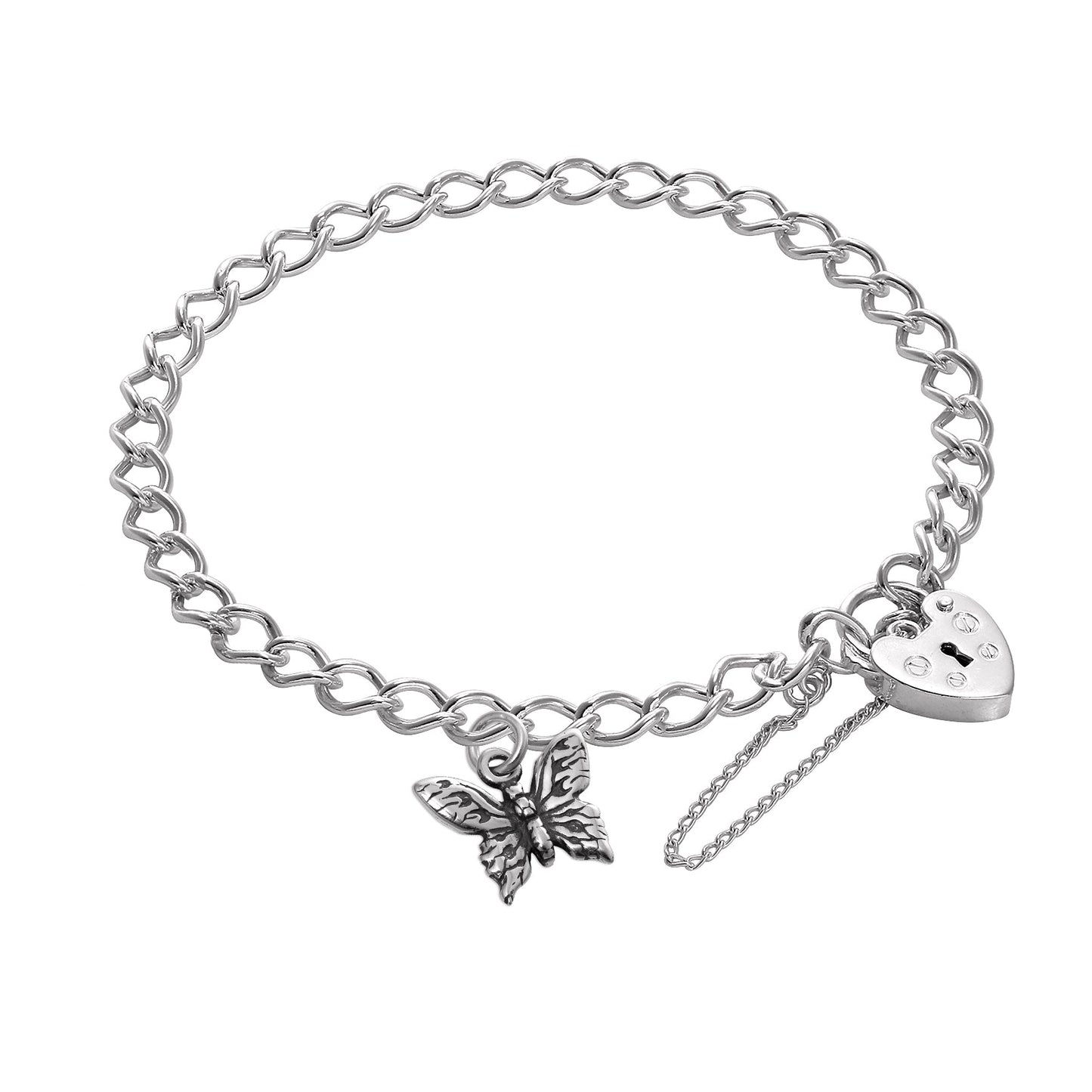 Sterling Silver Butterflies Heart Clasp Starter Bracelet