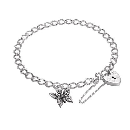 Sterling Silver Butterflies Heart Clasp Starter Bracelet