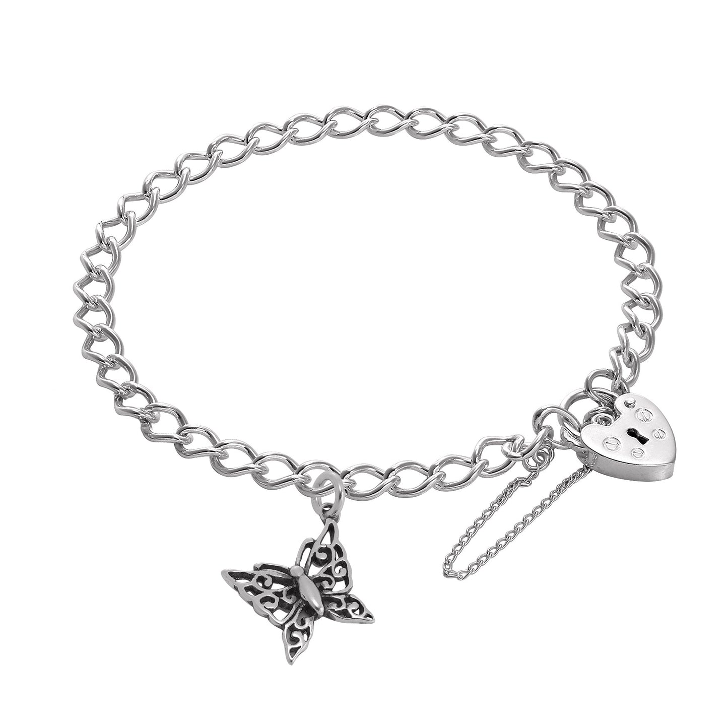Sterling Silver Butterflies Heart Clasp Starter Bracelet