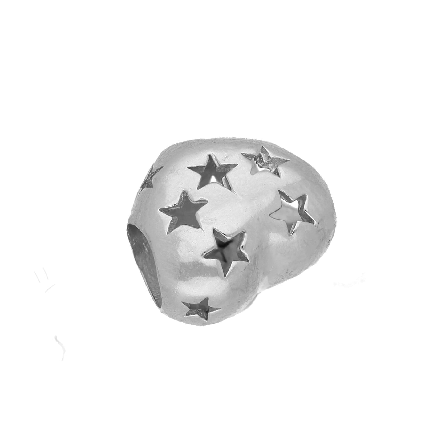 Sterling Silver Heart Bead Charm w Cut Out Stars