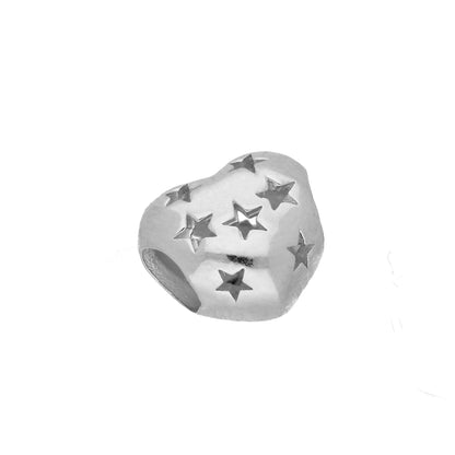 Sterling Silver Heart Bead Charm w Cut Out Stars