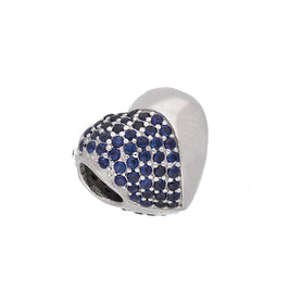 Sterling Silver & Blue CZ Crystal Two Tone Heart Bead Charm