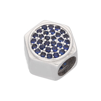 Sterling Silver & Blue CZ Crystal Hexagon Bead Charm