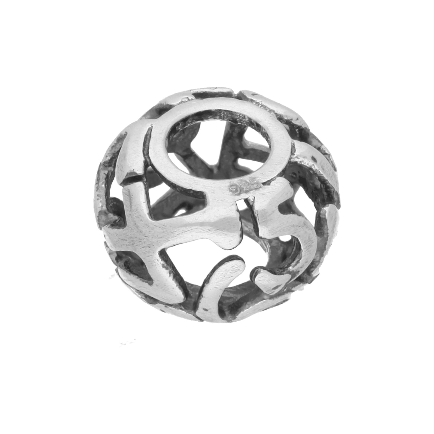 Sterling Silver Round Bead Charm w Cut Out Numbers