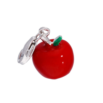 Sterling Silver & Enamel Red Apple Clip On Charm