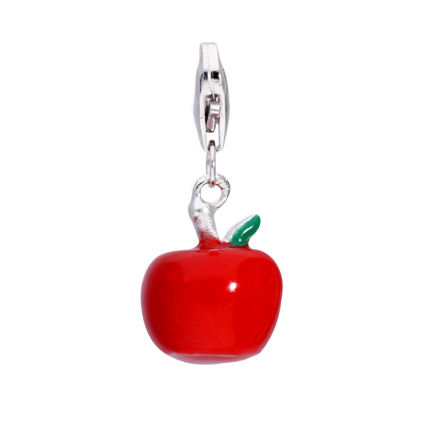 Sterling Silver & Enamel Red Apple Clip On Charm