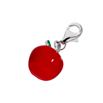 Sterling Silver & Enamel Red Apple Clip On Charm