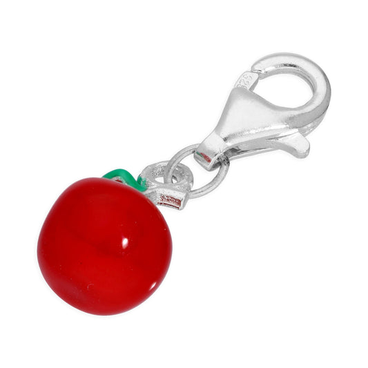 Sterling Silver & Enamel Little 3D Red Apple Clip on Charm