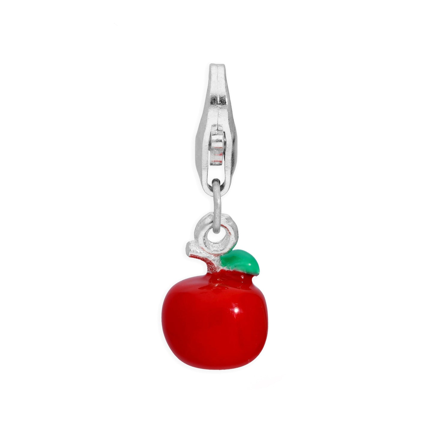 Sterling Silver & Enamel Little 3D Red Apple Clip on Charm