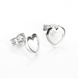 Sterling Silver Open Heart Stud Earrings